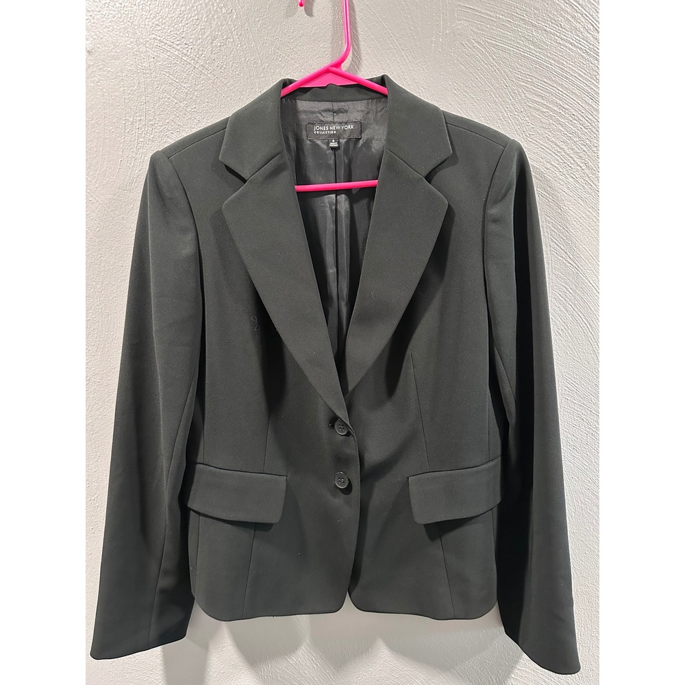Jones New York Collection Black Blazer Two Button Peplum Hem Suit Jacket Size 6